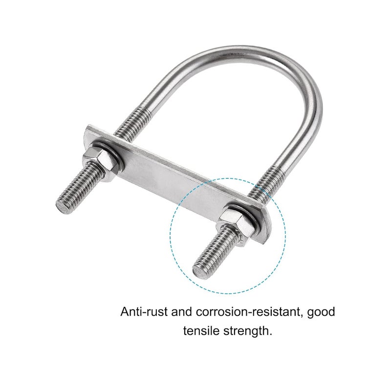 METALLIXITY U Bolts 2 Sets (M8x52x100mm), Round U Bolt 304 Stainless Steel with Accessories - for Construction, Pipe - Image 4